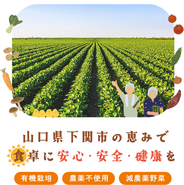 山口県下関の恵みで食卓に安心・安全・健康を　有機栽培・農薬不使用・減農薬野菜